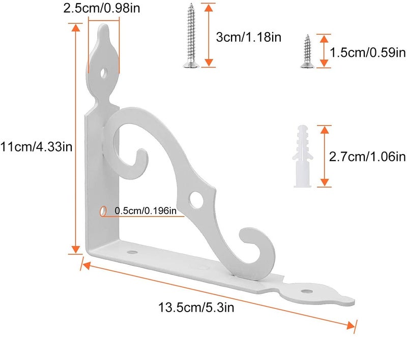 Acrux7 5.5 x 4.3 inch Decorative Shelf Brackets - 12 Pack Heavy Duty White Metal L Brackets with Screws - Image 2